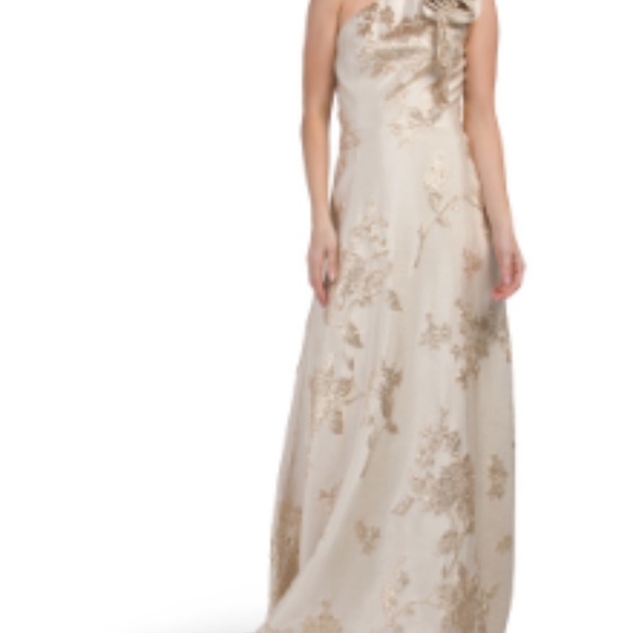 Teri Jon Size 16 Gold One Shoulder Long Dress - Picture 1 of 4